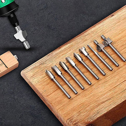 10Pcs HSS Router Bits Set, Wood Cutting Milling Cutter Compatible with Dremel Rotary Tools for DIY Woodworking, 1/8 Inch Shank