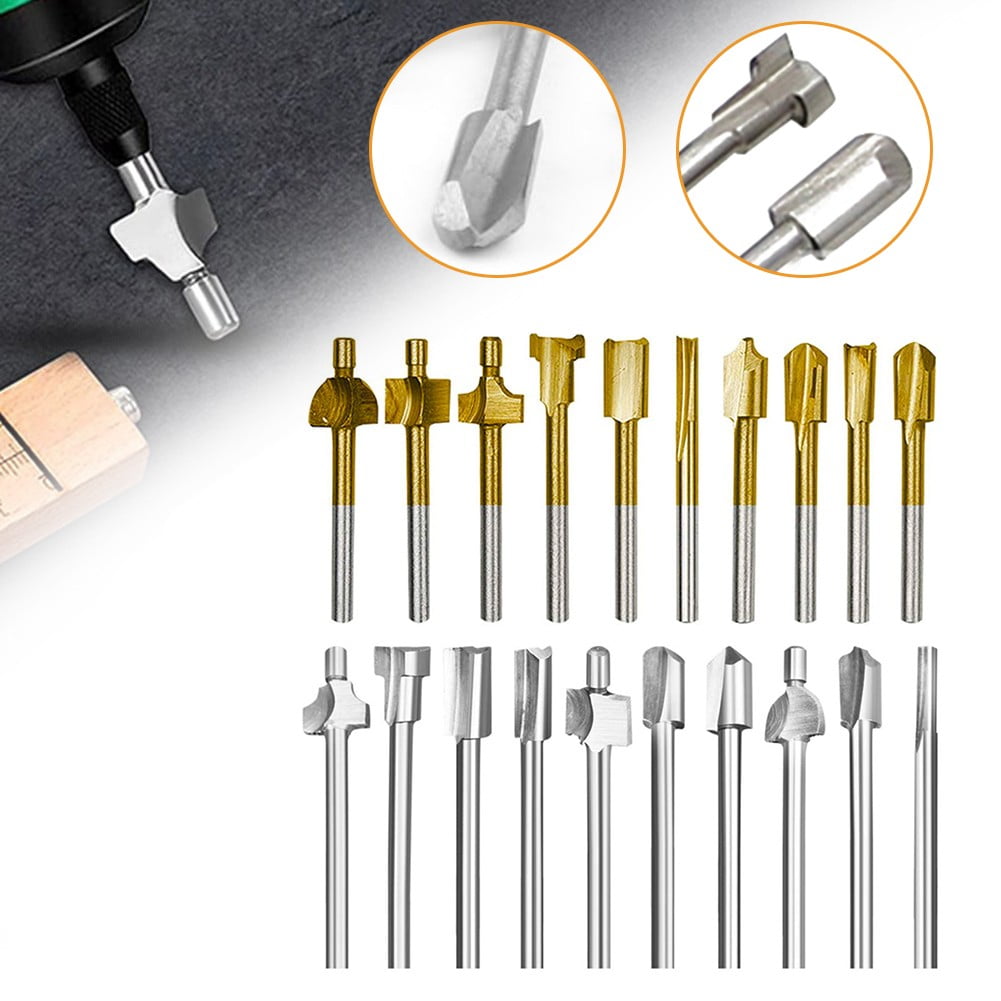 10Pcs HSS Router Bits Set, Wood Cutting Milling Cutter Compatible with Dremel Rotary Tools for DIY Woodworking, 1/8 Inch Shank