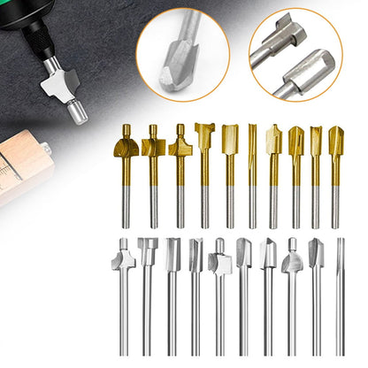 10Pcs HSS Router Bits Set, Wood Cutting Milling Cutter Compatible with Dremel Rotary Tools for DIY Woodworking, 1/8 Inch Shank