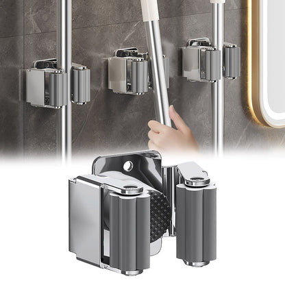 1 Pack Wall Mount Broom Holder, stainless steel mop and tool organizer with screws for kitchen and garage, Silver, 2.05 x 1.77 x 1.38 inches