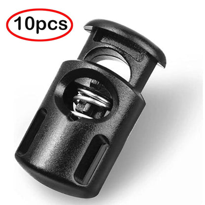 10Pcs Plastic Cord Locks, Single Hole Spring Toggle Stopper for Drawstrings, Shoelaces, Paracord, Bags, Black