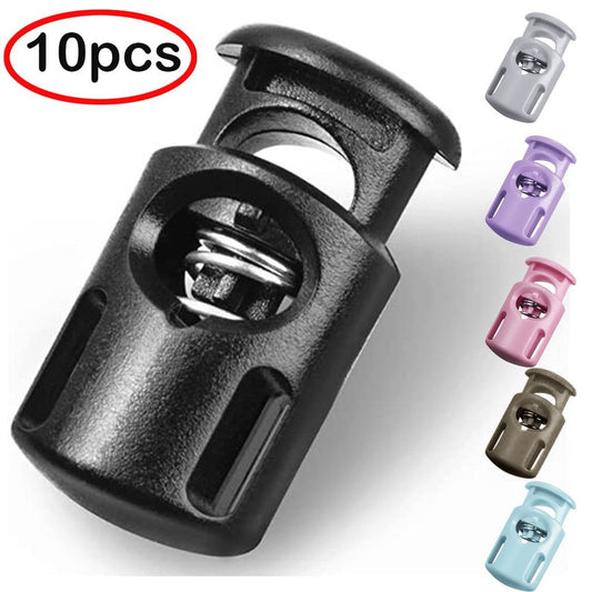 10Pcs Plastic Cord Locks, Single Hole Spring Toggle Stopper for Drawstrings, Shoelaces, Paracord, Bags, Black