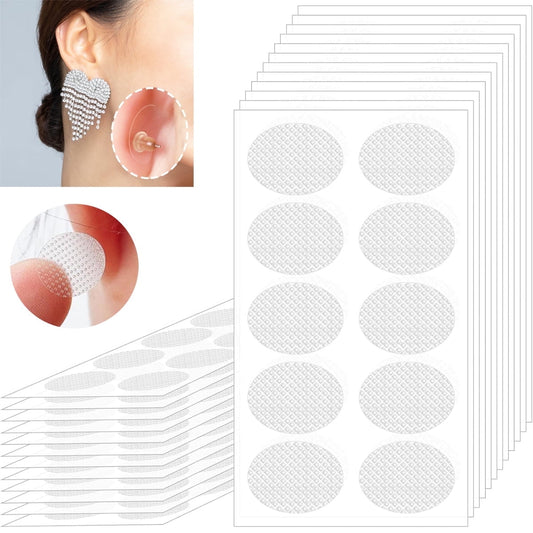 50Pcs Earring Support Patches for Droopy Ears, Earring Stickers for Split Earlobes, Reinforcement Earring Backs Stabilizers for Heavy Earrings, White, 1.18 x 0.87 Inch