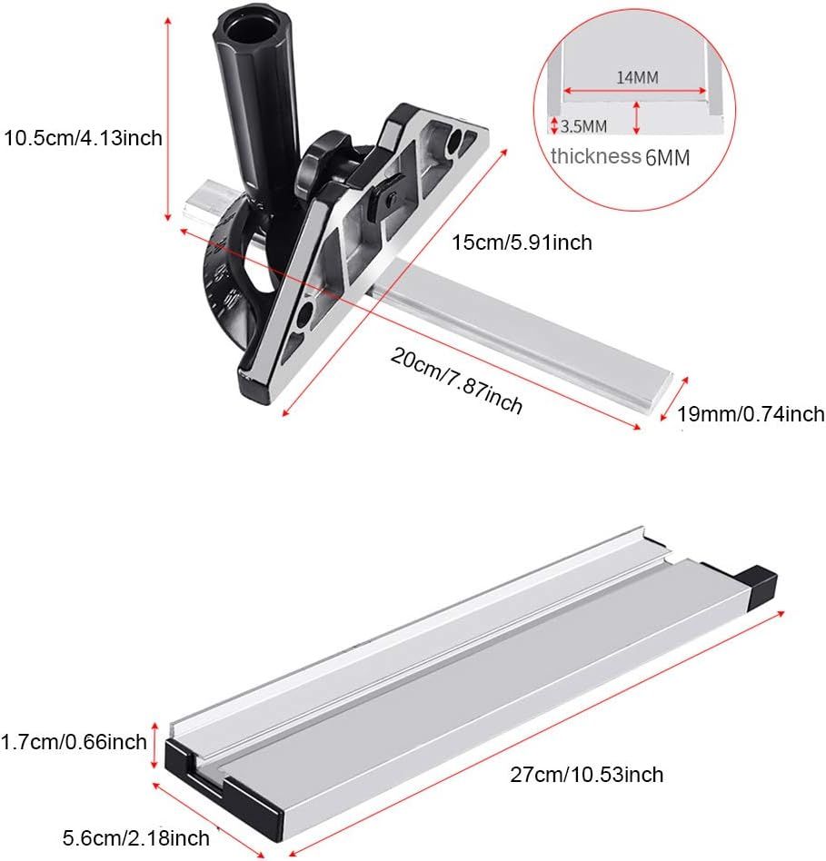 Miter Gauge Table Saw, Miter Gauge Fence System Woodworking Tools Push Block with Angle Plate Ruler, Precision Miter Gauge