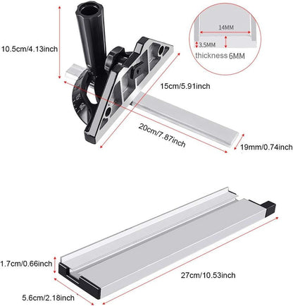 Miter Gauge Table Saw, Miter Gauge Fence System Woodworking Tools Push Block with Angle Plate Ruler, Precision Miter Gauge
