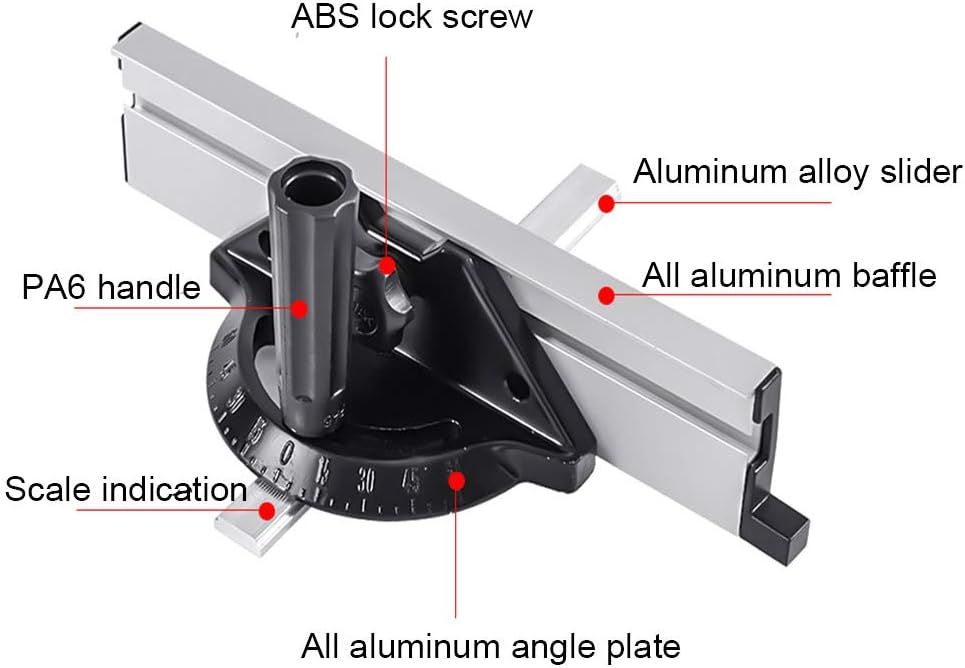 Miter Gauge Table Saw, Miter Gauge Fence System Woodworking Tools Push Block with Angle Plate Ruler, Precision Miter Gauge