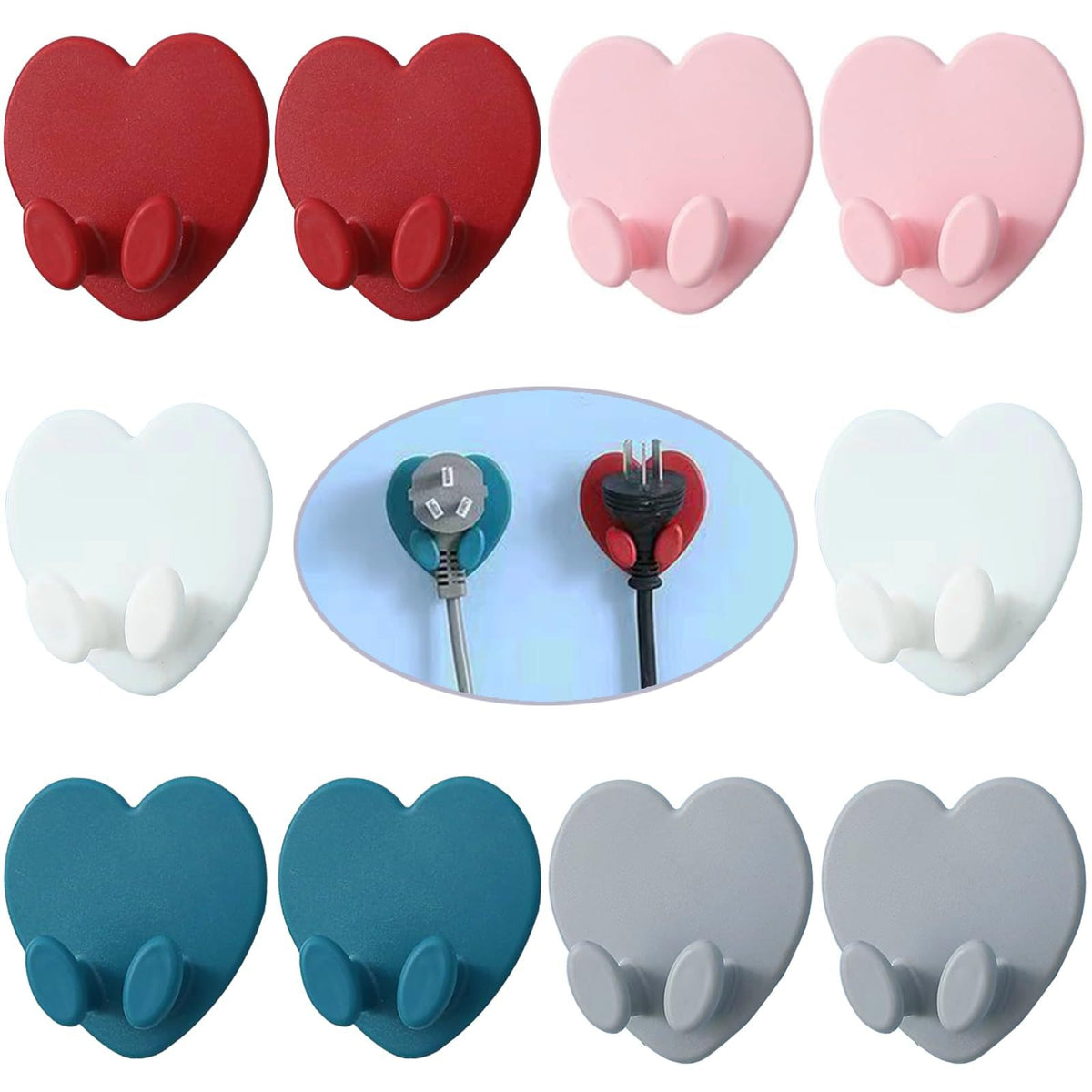 10 Pack Heart Shaped Utility Wall Hooks, Strong Adhesive Wall Hook, Multifunctional Self Adhesive Hooks for Bathroom Kitchen