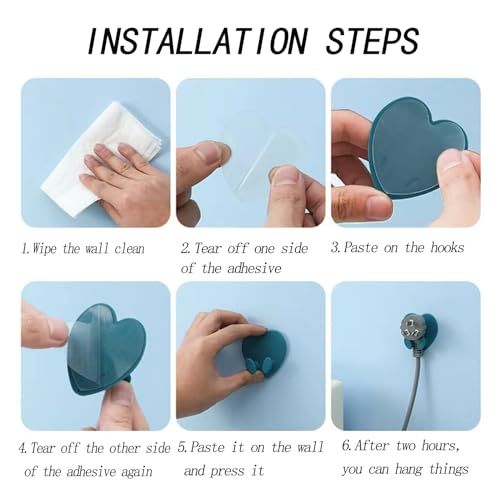 10 Pack Heart Shaped Utility Wall Hooks, Strong Adhesive Wall Hook, Multifunctional Self Adhesive Hooks for Bathroom Kitchen