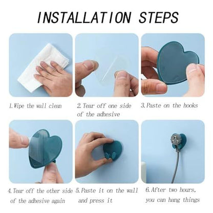 10 Pack Heart Shaped Utility Wall Hooks, Strong Adhesive Wall Hook, Multifunctional Self Adhesive Hooks for Bathroom Kitchen