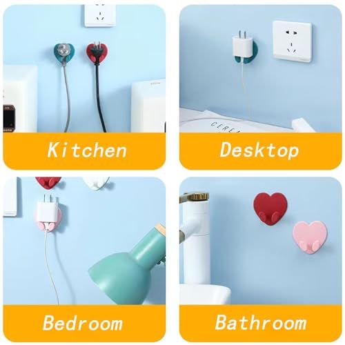 10 Pack Heart Shaped Utility Wall Hooks, Strong Adhesive Wall Hook, Multifunctional Self Adhesive Hooks for Bathroom Kitchen