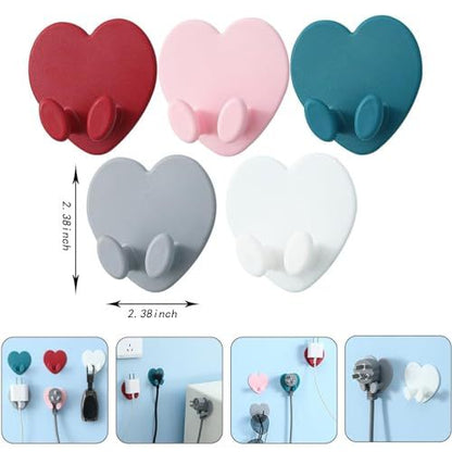 10 Pack Heart Shaped Utility Wall Hooks, Strong Adhesive Wall Hook, Multifunctional Self Adhesive Hooks for Bathroom Kitchen