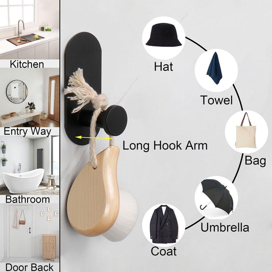 Adhesive Hook - 3 Pack Heavy Duty Sticky Towel/Robe Hook, Waterproof Stainless Steel Shower Hook, No Drill Stick  (Matte Black)