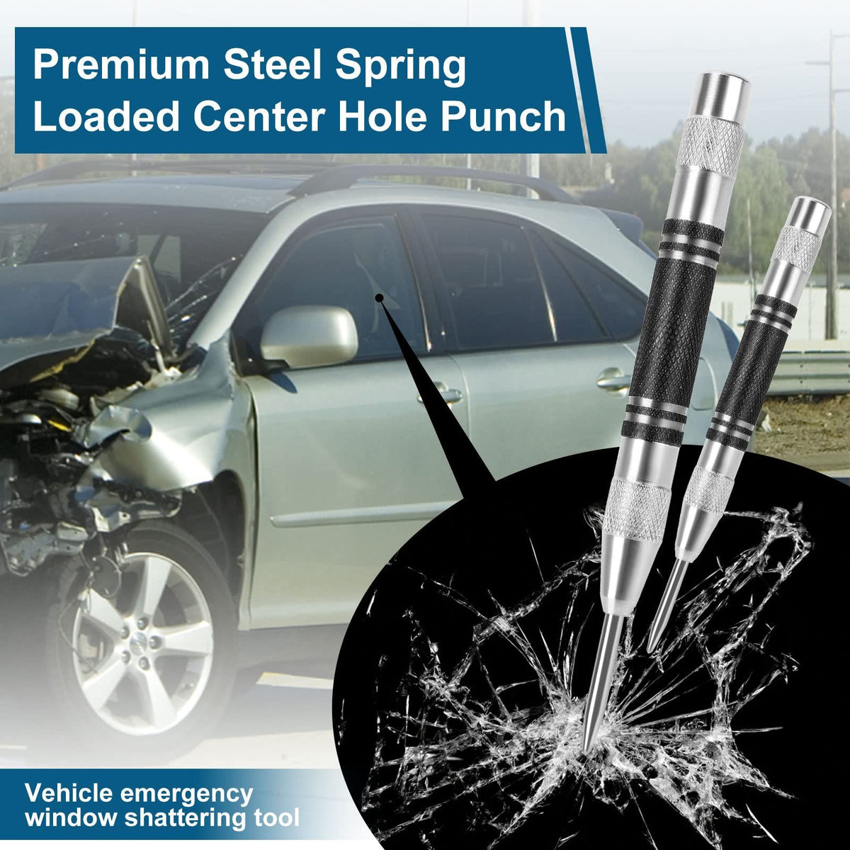 2Pcs Heavy Duty Automatic Center Punch, 5'' Premium Steel Spring Loaded Center Hole Punch, Adjustable Spring Impact