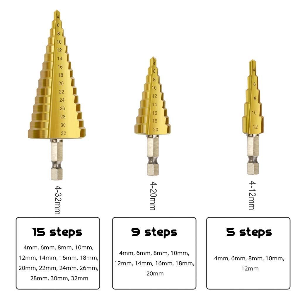 3-12 mm 4-20 mm High-Speed Steel Coated Step Drill Bit High Speed Steel Metal Wood Hole Cutter Cone Drilling Tool