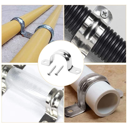 4Pcs Rigid Pipe Strap Tension Tube Clip Clamp Stainless Steel Rigid Pipe Straps with 2 Holes Tube U Bracket Clamp Hanger 50mm Pipe