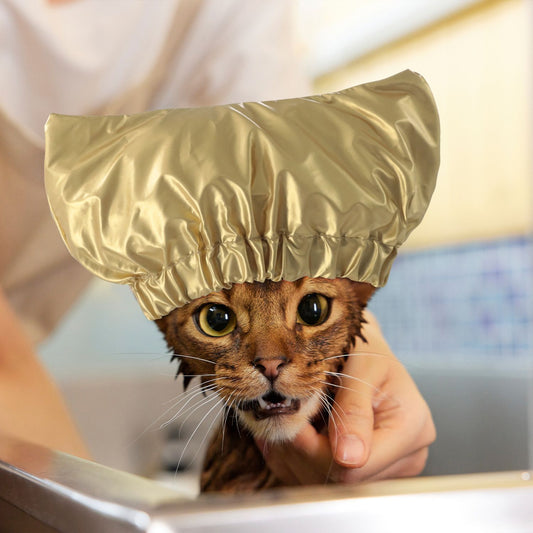 Pet Shower Cap-Waterproof Reusable Bath Ear Covers with Adjustable Strap Prevent Water in Ears Elastic Headgear for Cat Dog Kitten