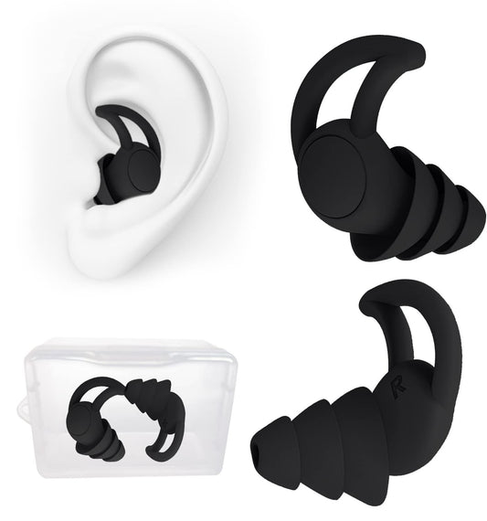 Ear Plugs for Sleeping Noise Cancelling,Washable Hearing Protection for Work, Travel, Concert, Swimming, Sleep Snoring (Black)