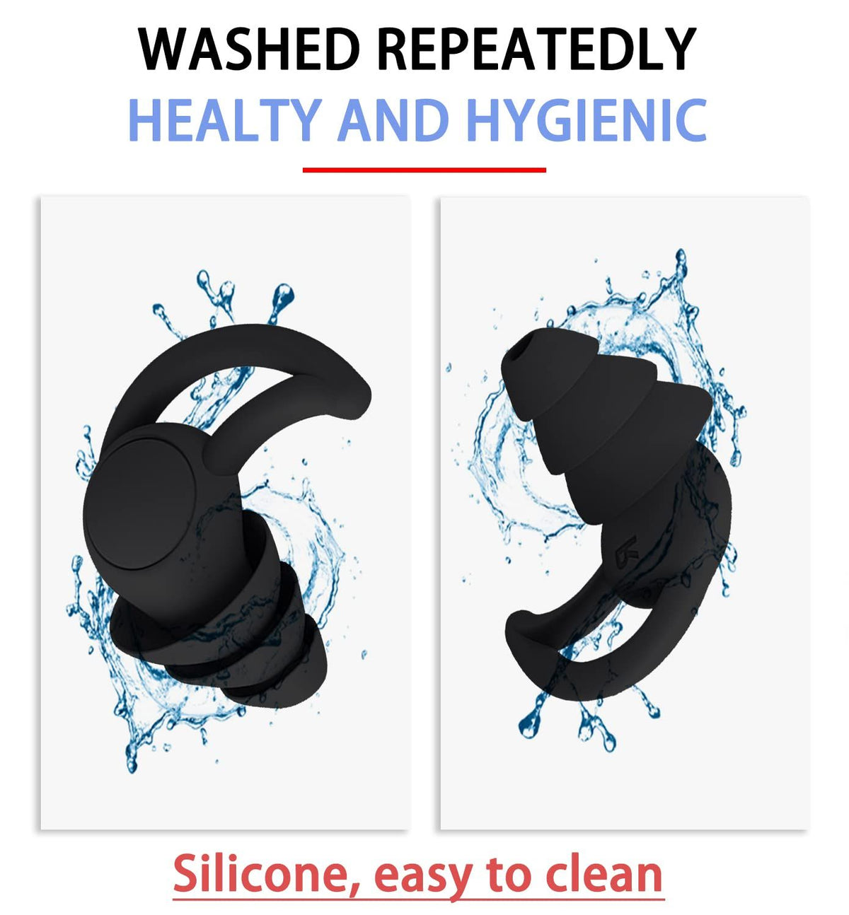 Ear Plugs for Sleeping Noise Cancelling,Washable Hearing Protection for Work, Travel, Concert, Swimming, Sleep Snoring (Black)