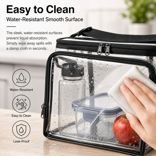 Stadium Approved Clear Lunch Bag - Heavy Duty Transparent Box with Handle for Work Correctional Officers Men & Women (Black)