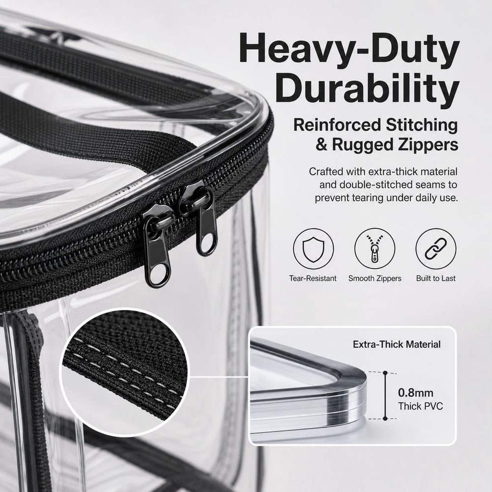 Stadium Approved Clear Lunch Bag - Heavy Duty Transparent Box with Handle for Work Correctional Officers Men & Women (Black)