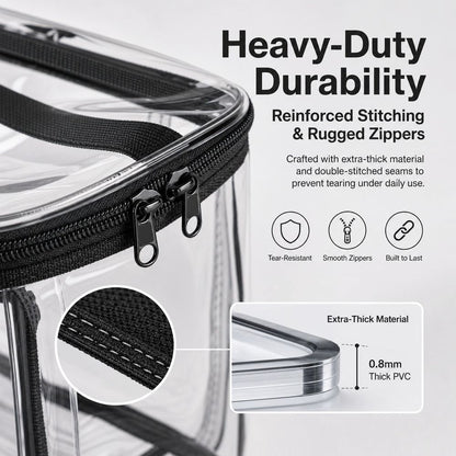 Stadium Approved Clear Lunch Bag - Heavy Duty Transparent Box with Handle for Work Correctional Officers Men & Women (Black)