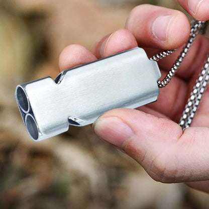 Emergency Survival Whistle Stainless Steel Loud Double Tube Whistle for Hiking Camping Running Boating Safety Alarm Signal Tool Outdoor Travel Adventure Gear Hot Weather Travel Outdoor Essentials