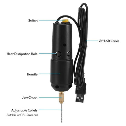Mini Drill for Jewelry Making, Electric USB Drill Set with 10 0.8 to 1.2mm Drill Bits for Resin Casting Drilling