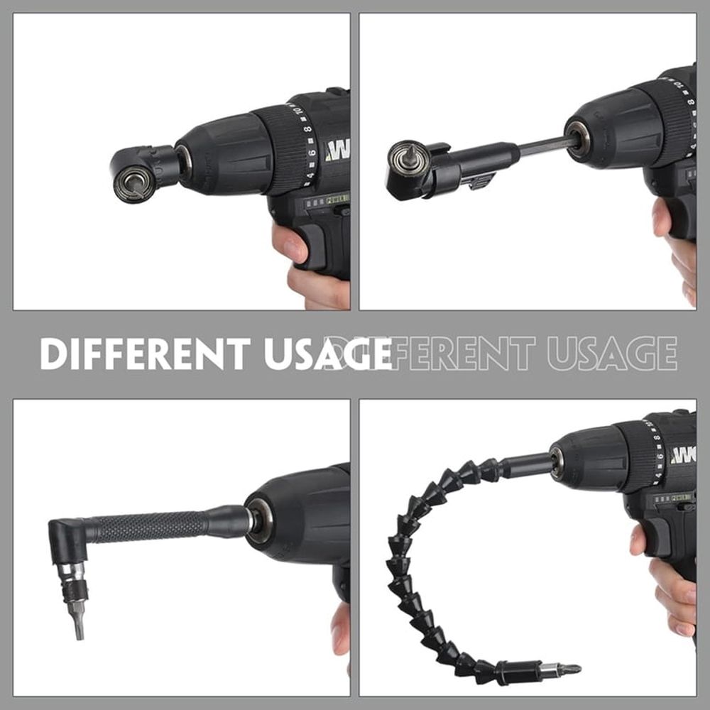 14 Pcs Flexible Drill Bit Extension Set 1/4 Inch Hex Bendable Drill Bit Extension 105 Right Angle Drill 90 Right Angle