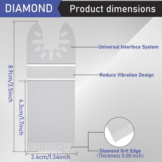 3Pcs Diamond Oscillating Multi Tool Blades 5X Longer Life Universal Fit with Adapters for Grout Removal and Bathroom Renovations