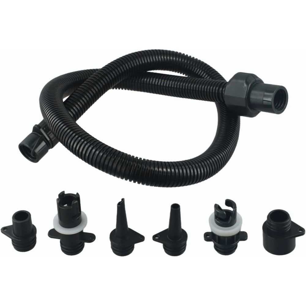 Inflatable Air Hose Nozzle Kit with 6 Sizes for Electric Air Pumps 20PSI, Compatible with HT-781 HT-782 HT-790 HT-792, for Kayak, Paddle Board, Boat, and Water Sports Accessories, Black 3.3ft