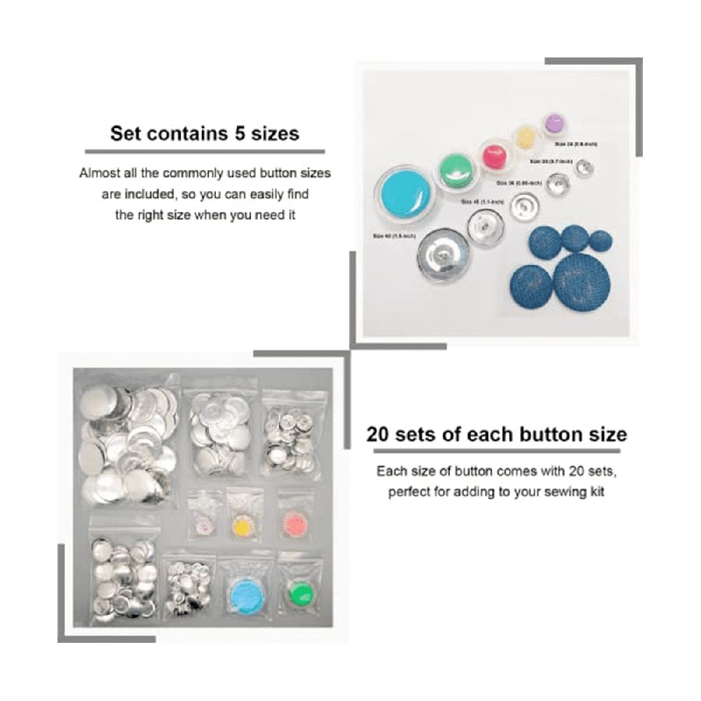 Cover Button Kit with 5 Different Size Buttons & Tools, DIY Fabric Maker, 100 Sets Tools
