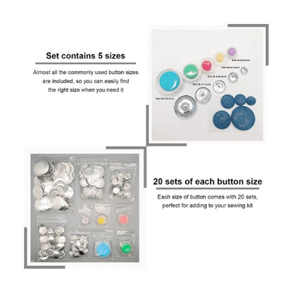 Cover Button Kit with 5 Different Size Buttons & Tools, DIY Fabric Maker, 100 Sets Tools