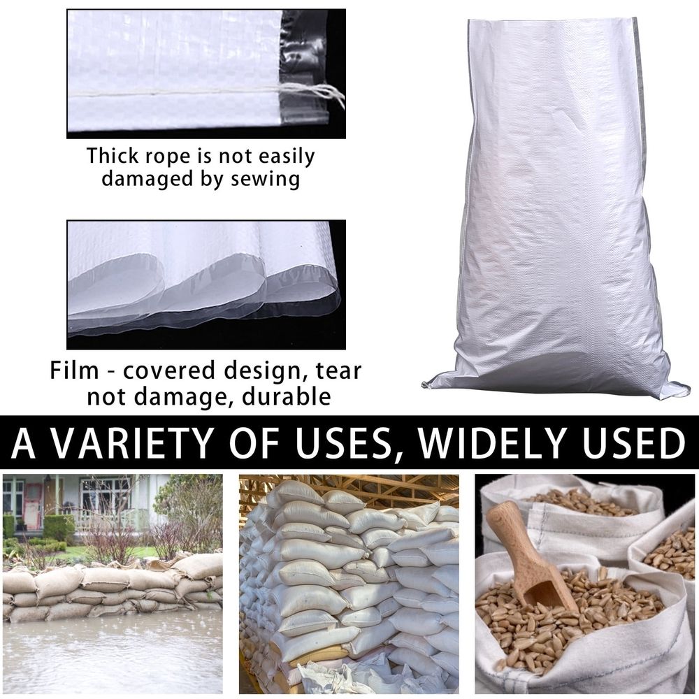 Heavy Duty Sand Bags Thick White Plastic Film Woven Bag Flooding Sandbag Protection Packaging 17x30in