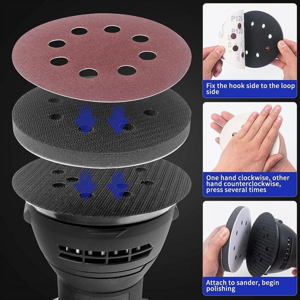 4 Pack Foam Sanding Pads for Orbital Sander, 5 Inch 8 Holes Orbital Sander Foam Pad