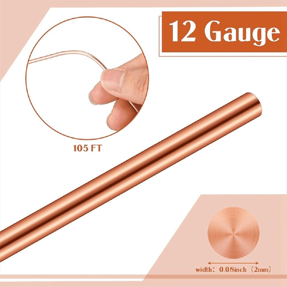 2 Rolls Soft Copper Wire Solid Bare Bendable Wire for Electroculture, Jewelry Making (12 Gauge 52.49Feet Per Roll)