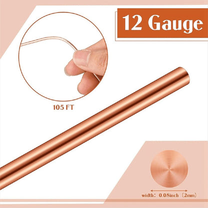 2 Rolls Soft Copper Wire Solid Bare Bendable Wire for Electroculture, Jewelry Making (12 Gauge 52.49Feet Per Roll)