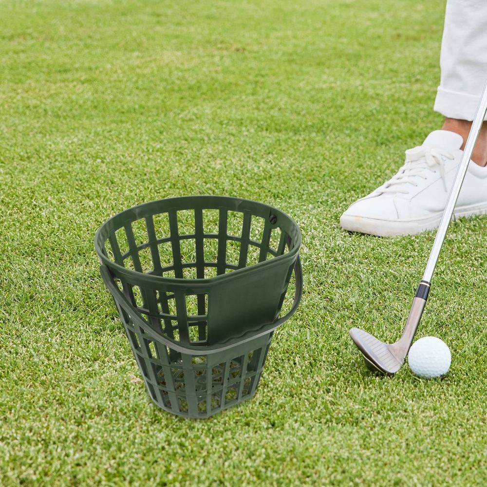 Portable Golf Ball Tote in Green High Strength Plastic for Driving Range Use
