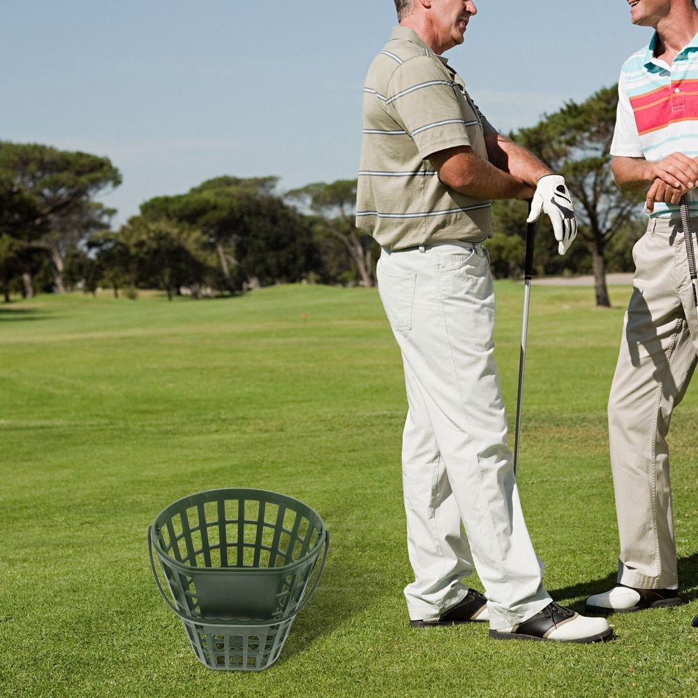 Portable Golf Ball Tote in Green High Strength Plastic for Driving Range Use