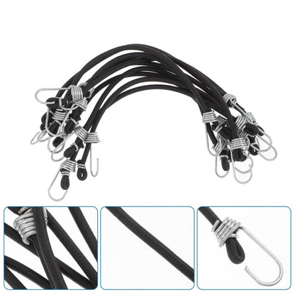 Bungee Cords with Hooks Black for Outdoor Use 10Pcs 9In