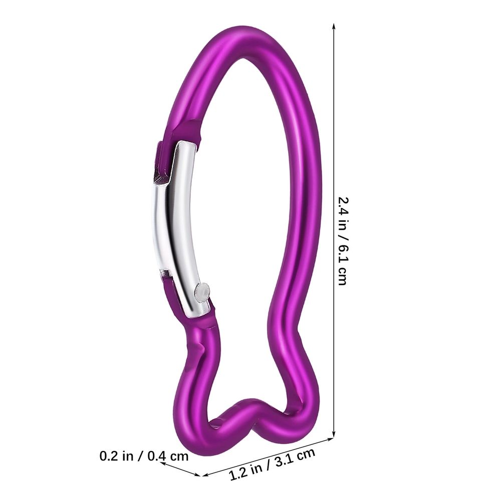 Purple Fish Shaped Aluminium Carabiner Clips for Outdoor Use, 10pcs Spring Snap Keychain Hooks