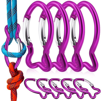 Purple Fish Shaped Aluminium Carabiner Clips for Outdoor Use, 10pcs Spring Snap Keychain Hooks