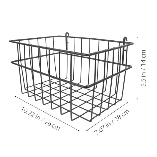 Black Pegboard Wall Basket Organizer, Iron Wire Storage Bin, No Drill Installation for Garage or Workshop