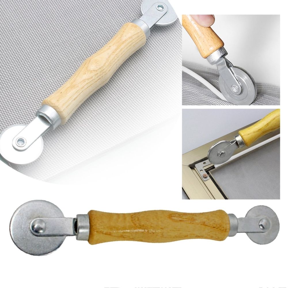 Screen Rolling Tool Screen Roller Tool for Installing Window and Door Screens Wooden Handle and Steel Wheel