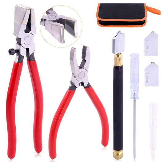 Premium Glass Running Breaking Pliers and Class Cutter Kit, Heavy Duty Glass Cutting Tool with Rubber Tip, Work Great for Stained Glass, Mosaics, Fusing, Breaking
