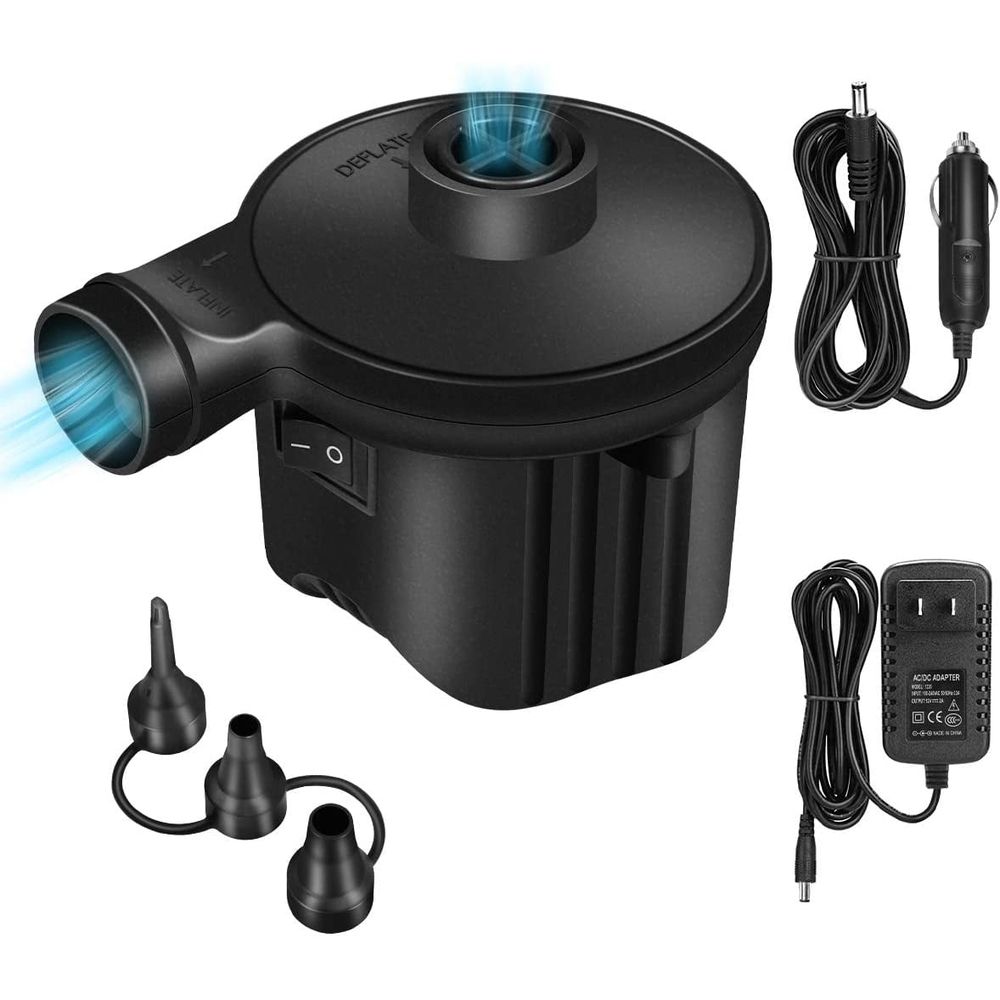 Electric Air Pump, 60W Power Air Pump Inflator with 3 Nozzles, Fast Filling Air Pump for Air Mattress, Swimming Rings, Airbeds, Rafts