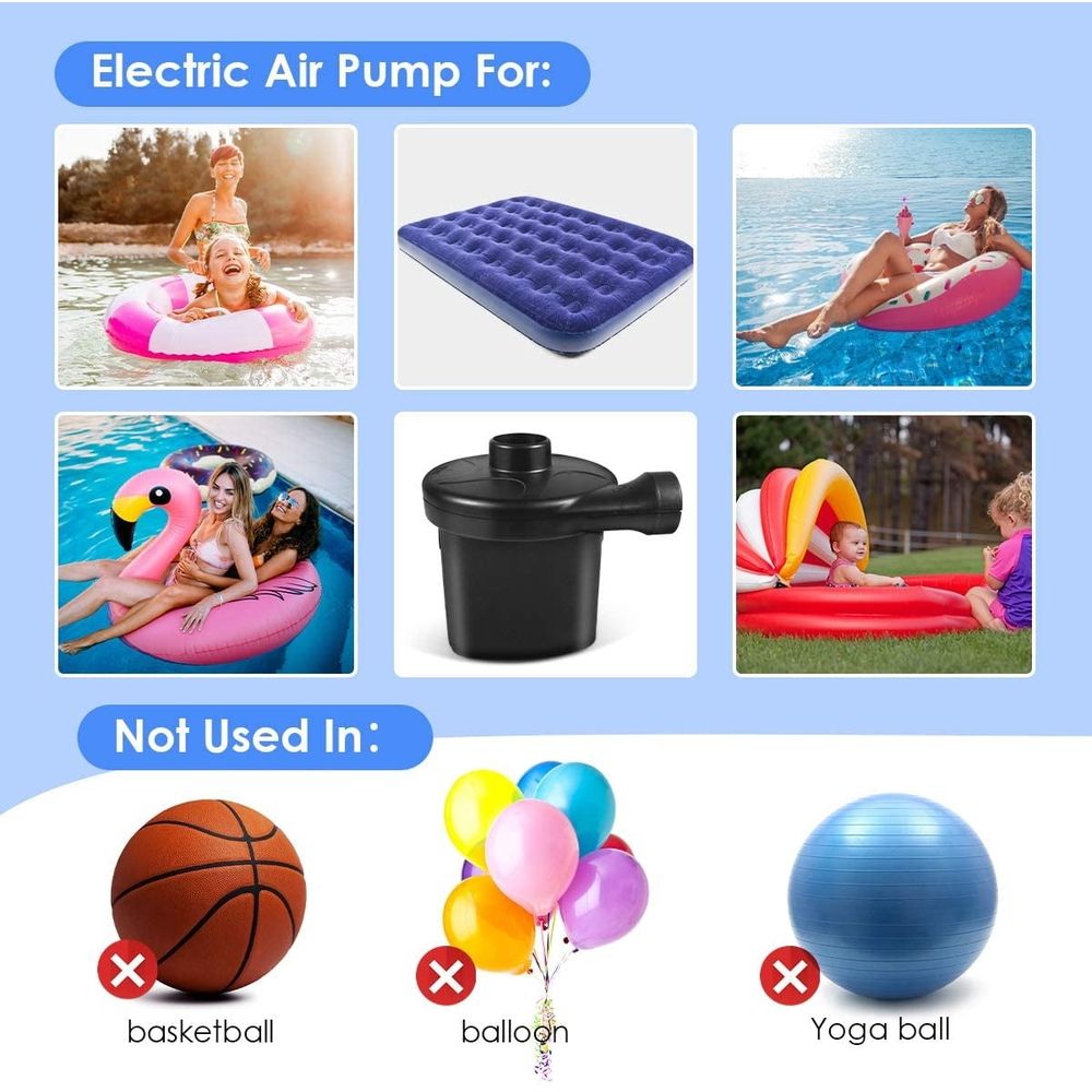 Electric Air Pump, 60W Power Air Pump Inflator with 3 Nozzles, Fast Filling Air Pump for Air Mattress, Swimming Rings, Airbeds, Rafts