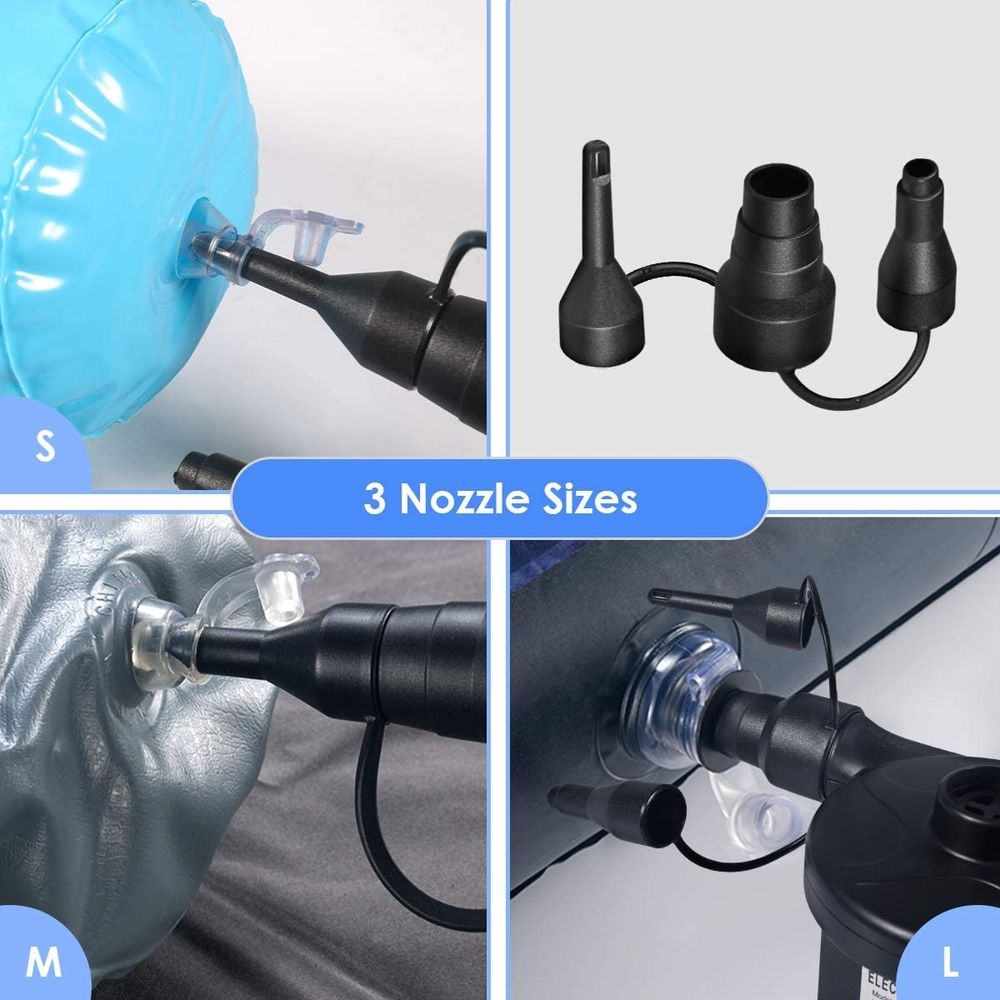 Electric Air Pump, 60W Power Air Pump Inflator with 3 Nozzles, Fast Filling Air Pump for Air Mattress, Swimming Rings, Airbeds, Rafts