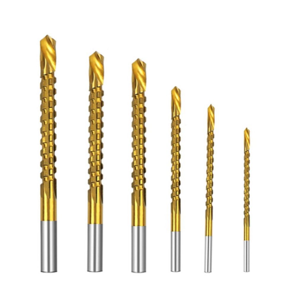 6PCS/Set Titanium Coated Drill Bit Spiral Jagged Saw Composite Twist