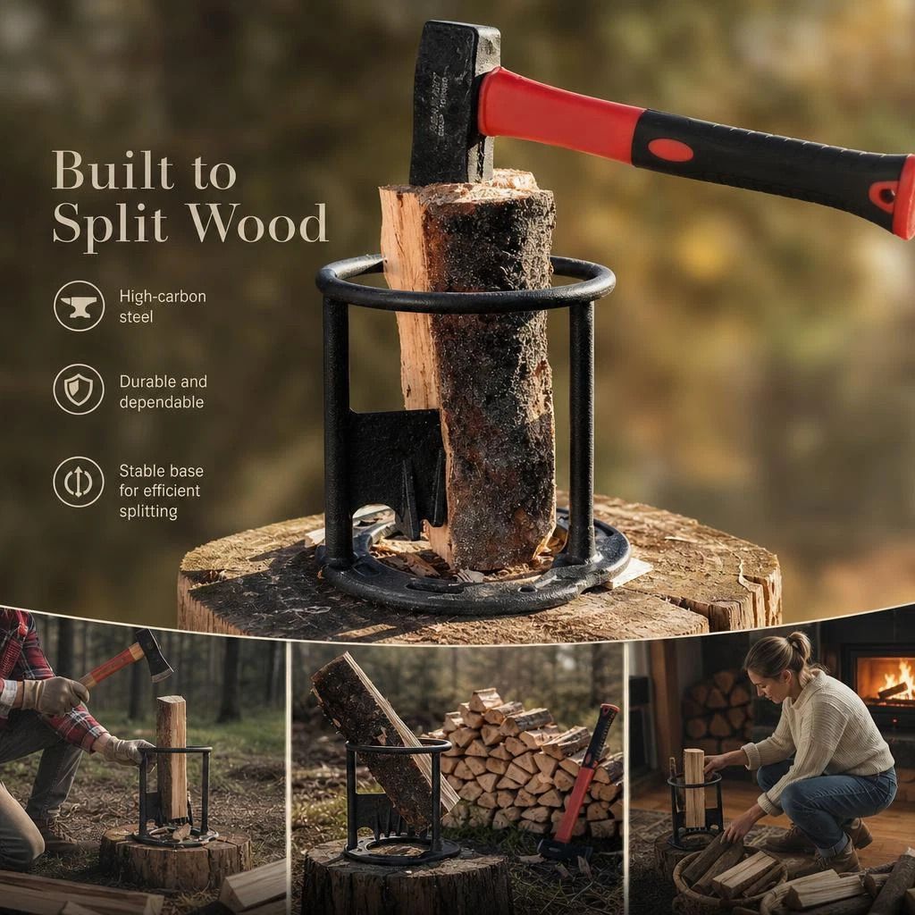 Manual Log Splitter Round Base 19cm, Lightweight Portable Camping Firewood Separator