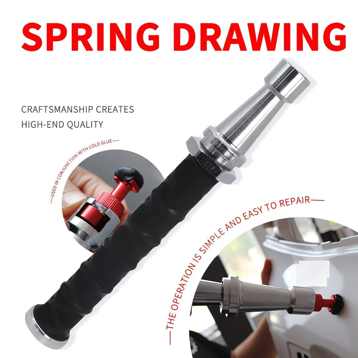 Paintless Dent Repair Puller, built-in powerful spring for automatic rebound, telescopic rod adapts to multiple scenarios, three-step operation for easy dent repair, labor-saving, efficient, and paint-friendly.(Pulling hammer without spring）